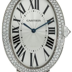 Cartier Damklocka WB520010 Baignoire Silverfärgad/18 karat vitt guld