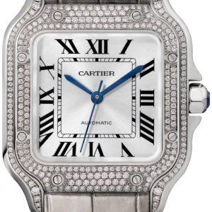 Cartier Herrklocka WJSA0014 Santos De Silverfärgad/Läder