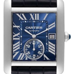 Cartier Herrklocka WSTA0010 Tank MC Blå/Läder