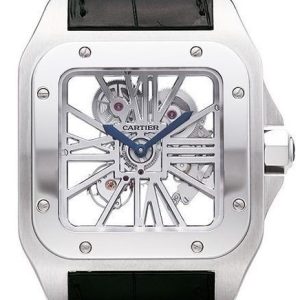 Cartier Santos 100 Herrklocka W2020018 Skelettskuren/Läder