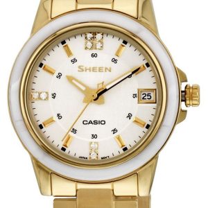 Casio Damklocka SHE-4512G-7AUER Sheen Vit/Gulguldtonat stål Ø31 mm