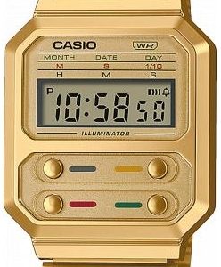 Casio Herrklocka A100WEG-9AEF Vintage LCD/Gulguldtonat stål