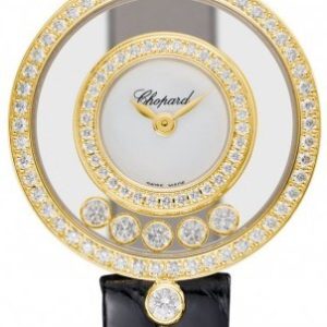 Chopard Damklocka 203957-0201 Happy Diamonds Vit/Läder Ø24 mm