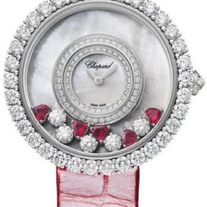 Chopard Damklocka 204445-1006 Happy Diamonds Vit/Läder Ø37.7 mm