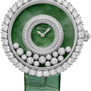 Chopard Damklocka 204445-1009 Happy Diamonds Grön/Läder Ø37.7 mm