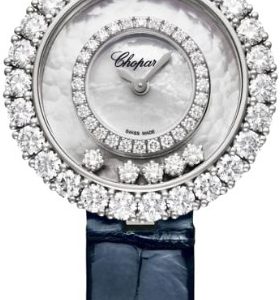 Chopard Damklocka 205369-1001 Happy Diamonds Vit/Läder Ø28.6 mm