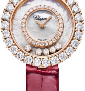 Chopard Damklocka 205369-5001 Happy Diamonds Vit/Läder Ø28.6 mm