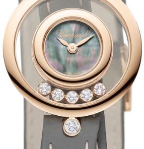 Chopard Damklocka 209415-5003 Happy Diamonds Grå/Läder Ø26 mm