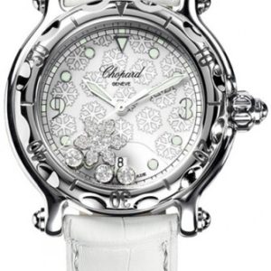 Chopard Damklocka 278949-3001 Happy Sport Snowflake Vit/Läder Ø32 mm