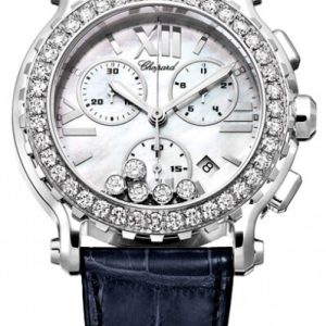 Chopard Damklocka 288499-3021 Happy Sport Chronographe Vit/Läder