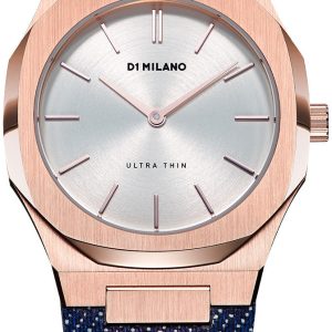 D1 Milano Damklocka UTDL02 Ultra Thin Silverfärgad/Läder Ø34 mm