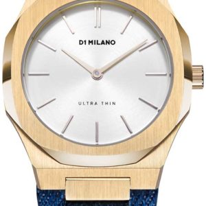 D1 Milano Damklocka UTDL03 Ultra Thin Silverfärgad/Läder Ø34 mm