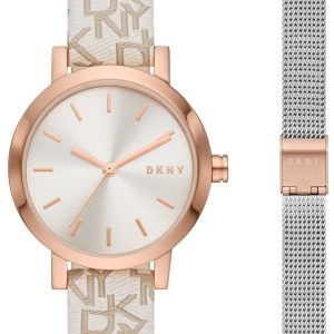 DKNY Damklocka NY6605SET Soho Silverfärgad/Läder Ø28 mm