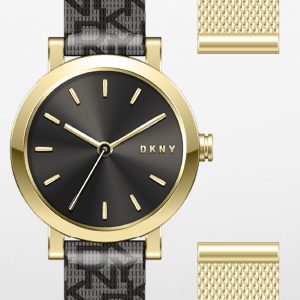 DKNY Damklocka NY6616SET Soho Svart/Guldtonat stål Ø28 mm