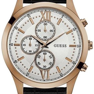 Guess Herrklocka W0876G2 Sporty Silverfärgad/Läder Ø44 mm