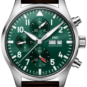 IWC Herrklocka IW378005 Pilots Grön/Läder Ø43 mm