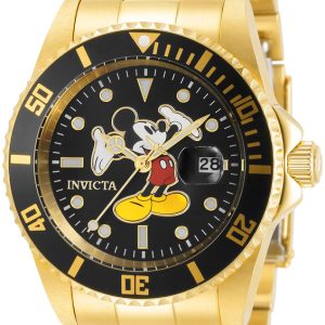 Invicta Herrklocka 32384 Disney Svart/Gulguldtonat stål Ø42 mm