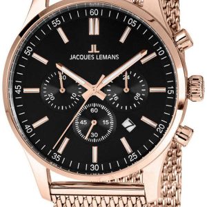 Jacques Lemans Herrklocka 1-2025I Svart/Roséguldstonat stål Ø42 mm