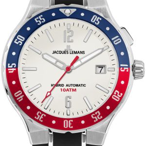 Jacques Lemans Herrklocka 1-2109B Hybromatic Vit/Gummi Ø42 mm