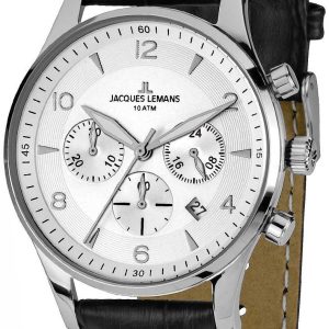 Jacques Lemans London Herrklocka 1-1654B Silverfärgad/Läder Ø40 mm