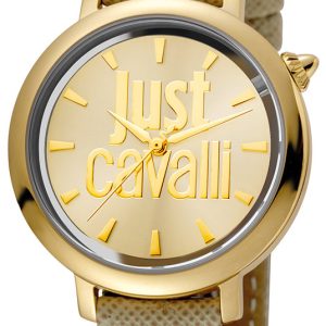 Just Cavalli Damklocka JC1L007L0025 Logo Gulguldstonad/Läder Ø34 mm