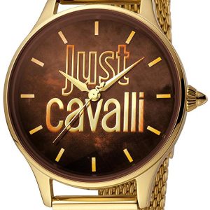 Just Cavalli Damklocka JC1L032M0115 Logo Brun/Gulguldtonat stål Ø34