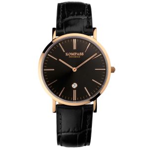 Kompass Nautilus Ladies Rose Gold Black Dial Black Strap