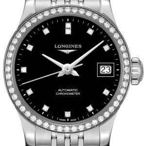 Longines Damklocka L2.320.0.57.6 Record Svart/Stål Ø26 mm