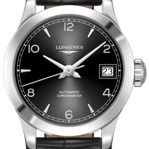 Longines Damklocka L2.320.4.56.2 Record Svart/Läder Ø26 mm