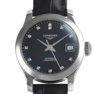 Longines Damklocka L2.320.4.57.2 Record Svart/Läder Ø26 mm