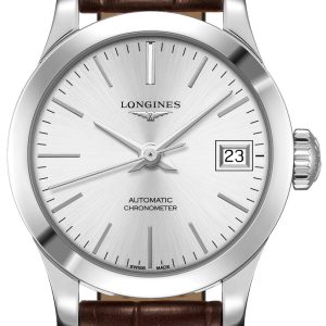 Longines Damklocka L2.320.4.72.2 Record Silverfärgad/Läder Ø26 mm