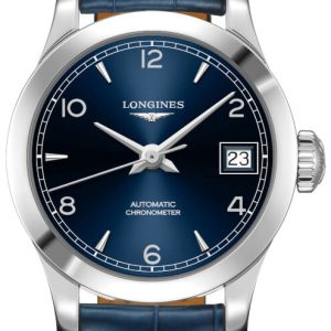 Longines Damklocka L2.320.4.96.4 Record Blå/Läder Ø26 mm