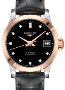 Longines Damklocka L2.320.5.57.2 Record Svart/Läder Ø26 mm