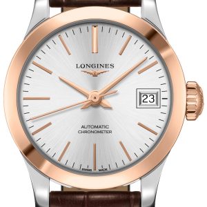 Longines Damklocka L2.320.5.72.2 Record Silverfärgad/Läder Ø26 mm