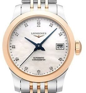 Longines Damklocka L2.320.5.87.7 Record Vit/18 karat roséguld Ø26 mm