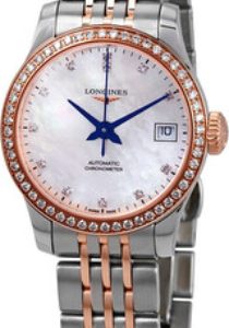 Longines Damklocka L2.320.5.89.7 Record Vit/18 karat roséguld Ø26 mm