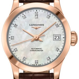 Longines Damklocka L2.320.8.87.2 Record Vit/Läder Ø26 mm