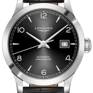 Longines Damklocka L2.321.4.56.2 Record Svart/Läder Ø30 mm