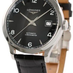 Longines Herrklocka L2.820.4.56.2 Record Svart/Läder Ø38.5 mm