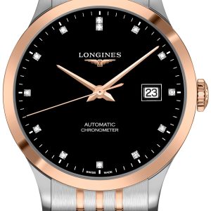 Longines Herrklocka L2.821.5.57.7 Record Svart/18 karat roséguld