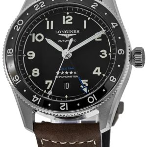 Longines Herrklocka L3.812.4.53.2 Spirit Zulu Time Svart/Läder Ø42