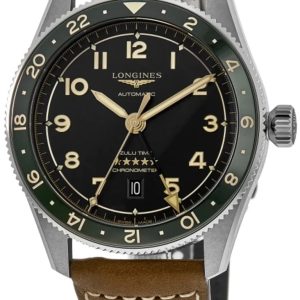 Longines Herrklocka L3.812.4.63.2 Spirit Zulu Time Svart/Läder Ø42