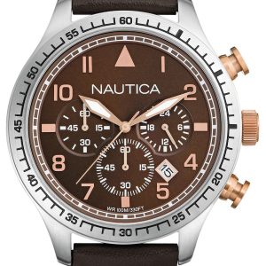 Nautica Herrklocka A17655G Chronograph Brun/Läder Ø44 mm