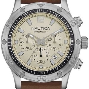 Nautica Herrklocka NAD16545G Beige/Läder Ø44 mm