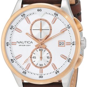 Nautica Herrklocka NAD17525G Silverfärgad/Läder Ø44 mm