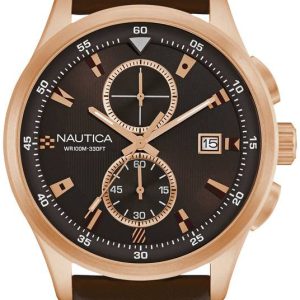 Nautica Herrklocka NAD19557G Brun/Läder Ø44 mm