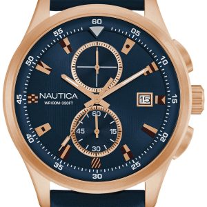 Nautica Herrklocka NAD19558G Blå/Läder Ø44 mm