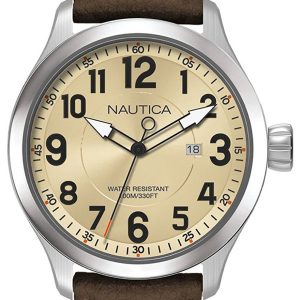 Nautica Herrklocka NAI10006G Analog Beige/Läder Ø44 mm