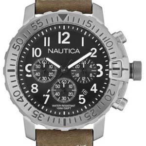 Nautica Herrklocka NAI18506G Chronograph Svart/Läder Ø45 mm