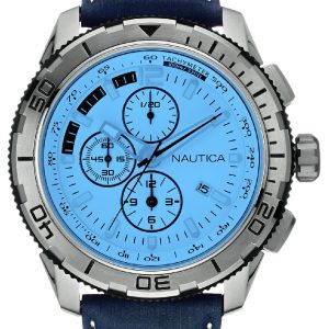 Nautica Herrklocka NAI19519G Chronograph Blå/Läder Ø48 mm